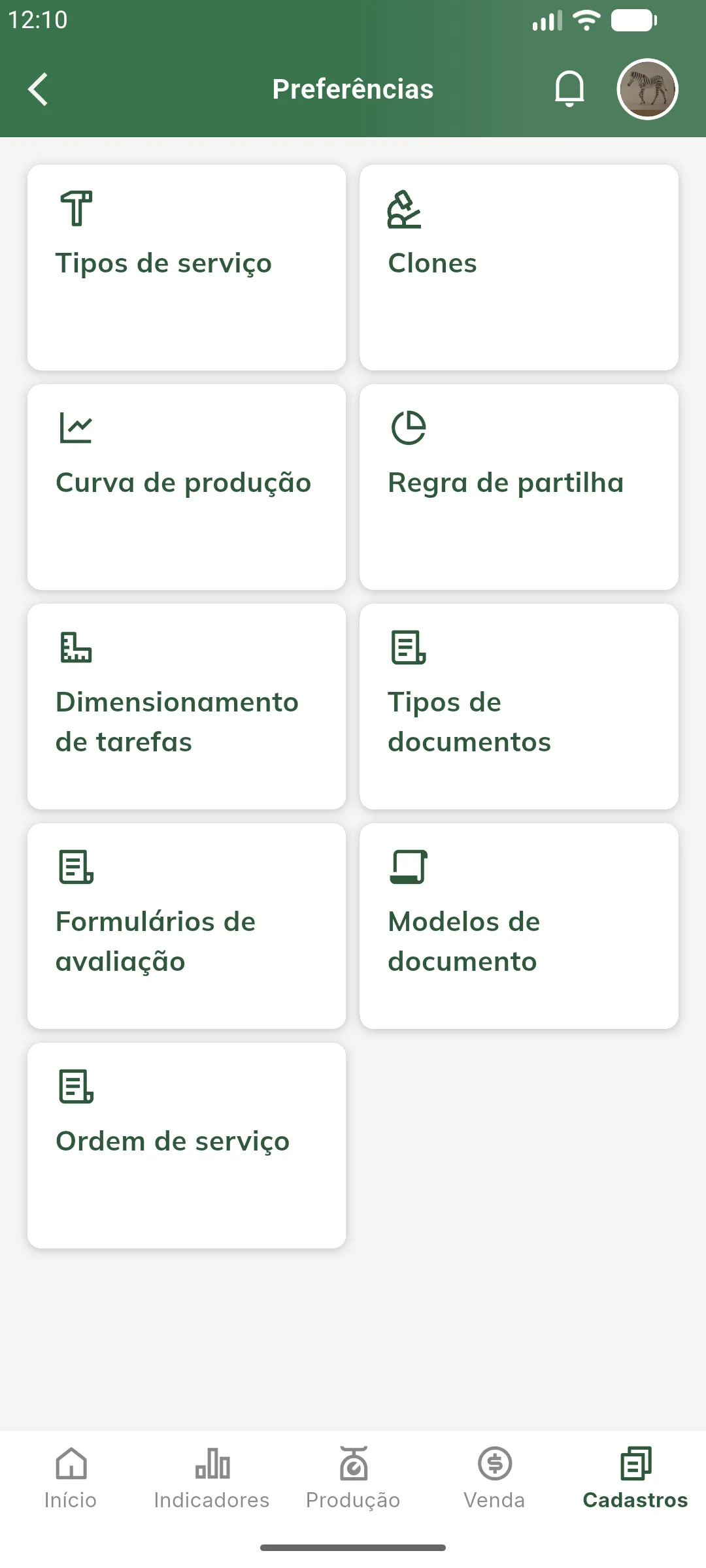 Acessar tipos de serviço