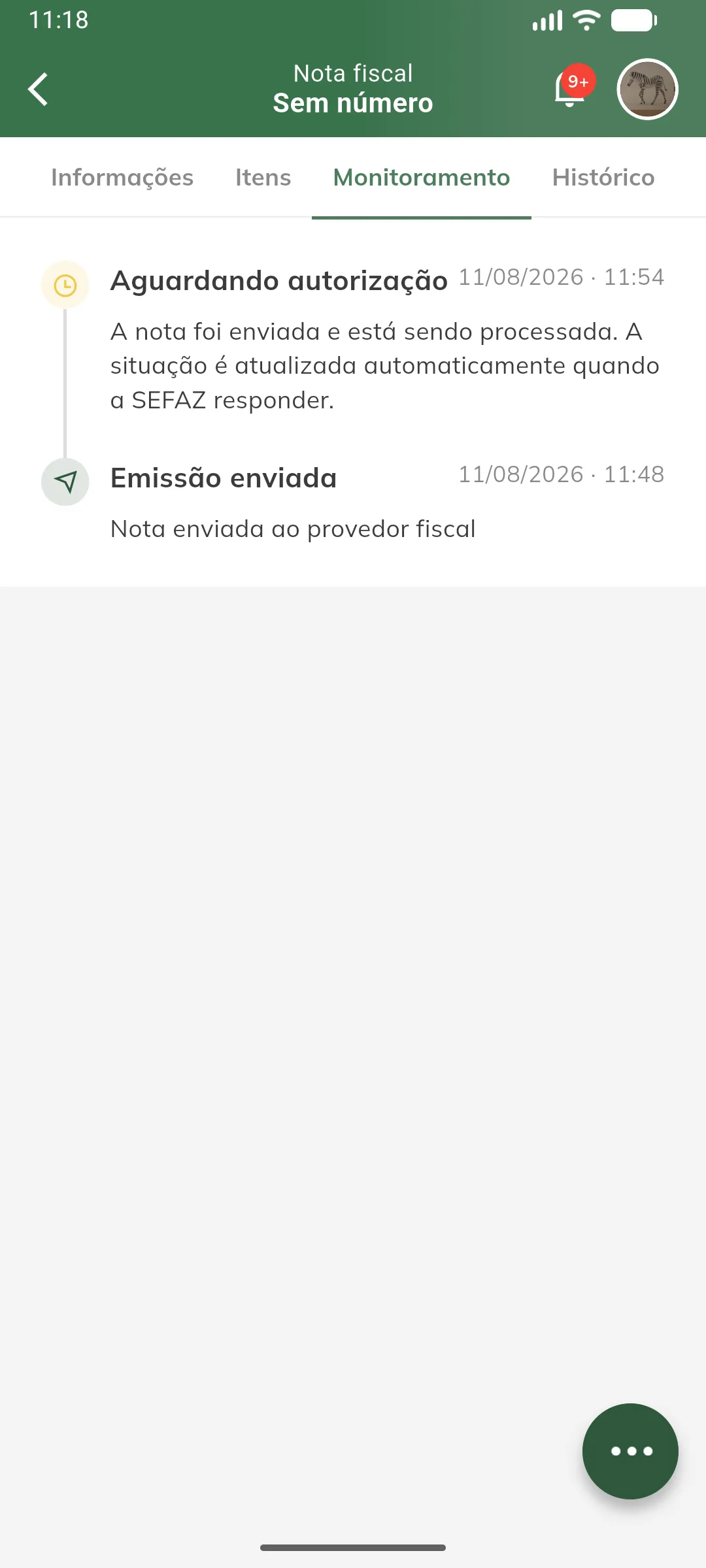 Monitoramento de uma nota em processamento