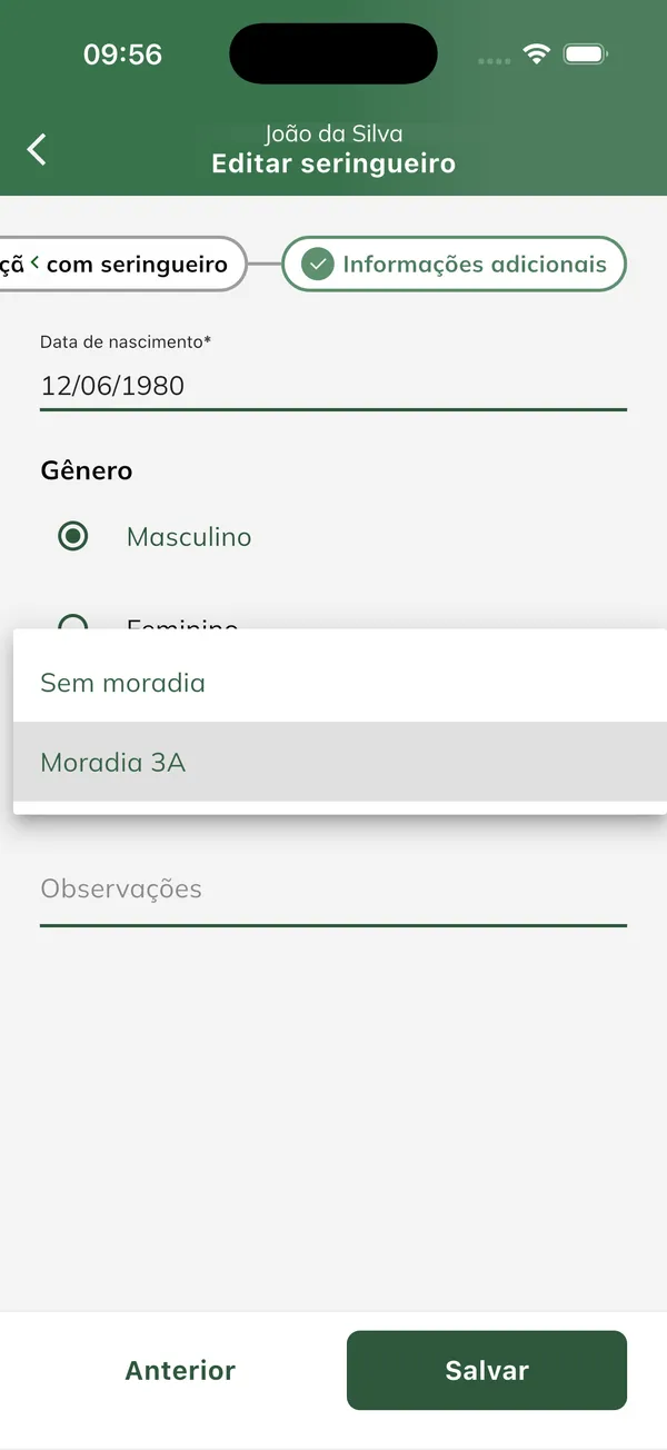 Selecionar a moradia do sangrador Opções do campo Moradia