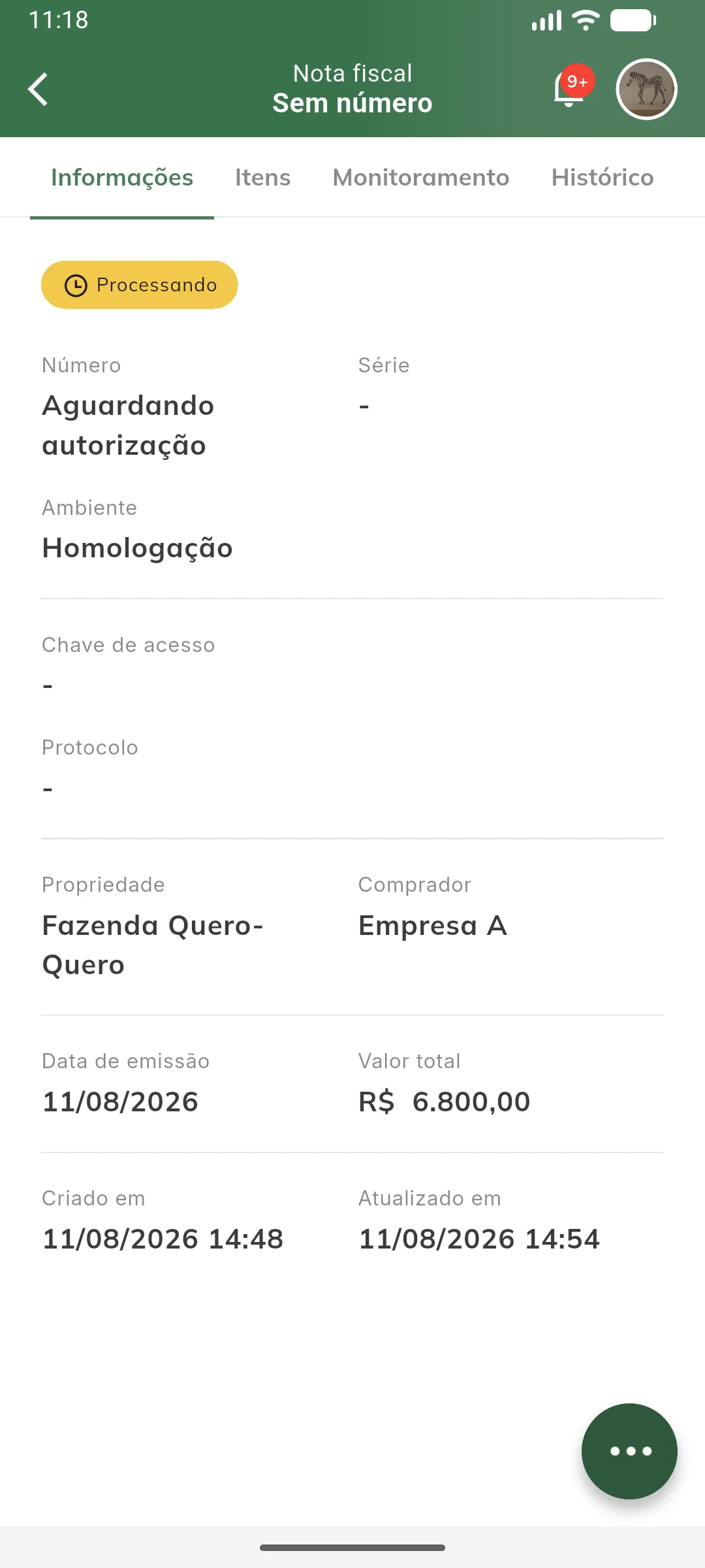 Nota em processamento