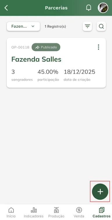 Tela: novo cadastro de parceria Nova parceria