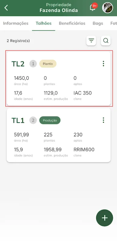 Nova posição do talhão Nova posição do talhão