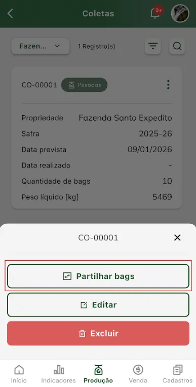 Iniciar partilha da coleta