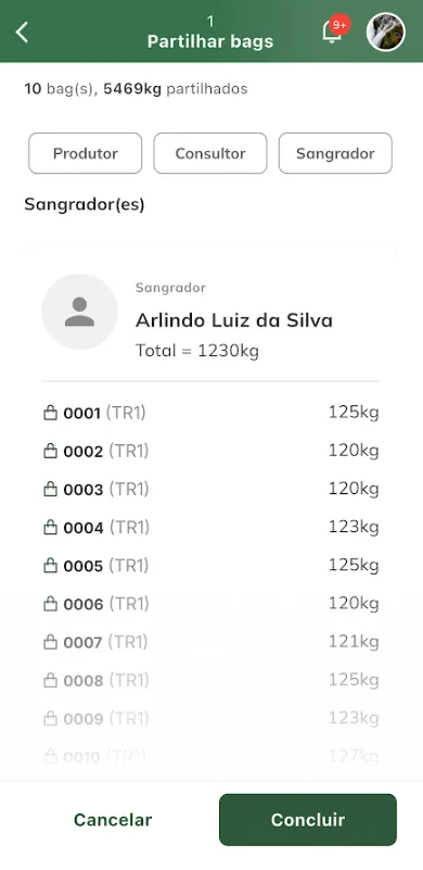 Concluir partilha da coleta