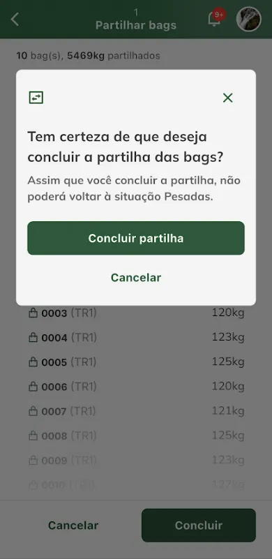Confirmar partilha da coleta