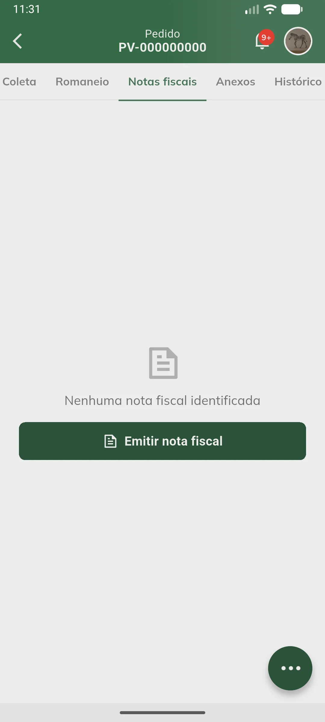 Aba Notas fiscais do pedido