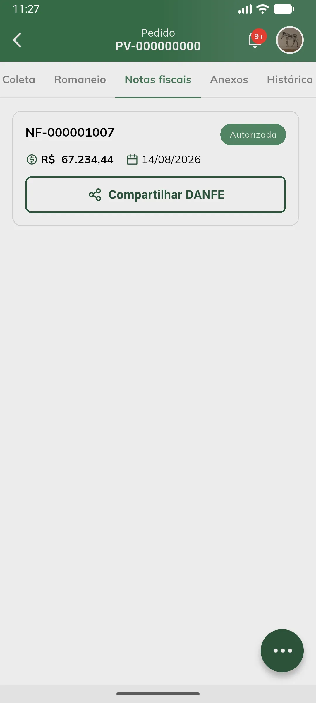 Aba Notas fiscais com a nota emitida