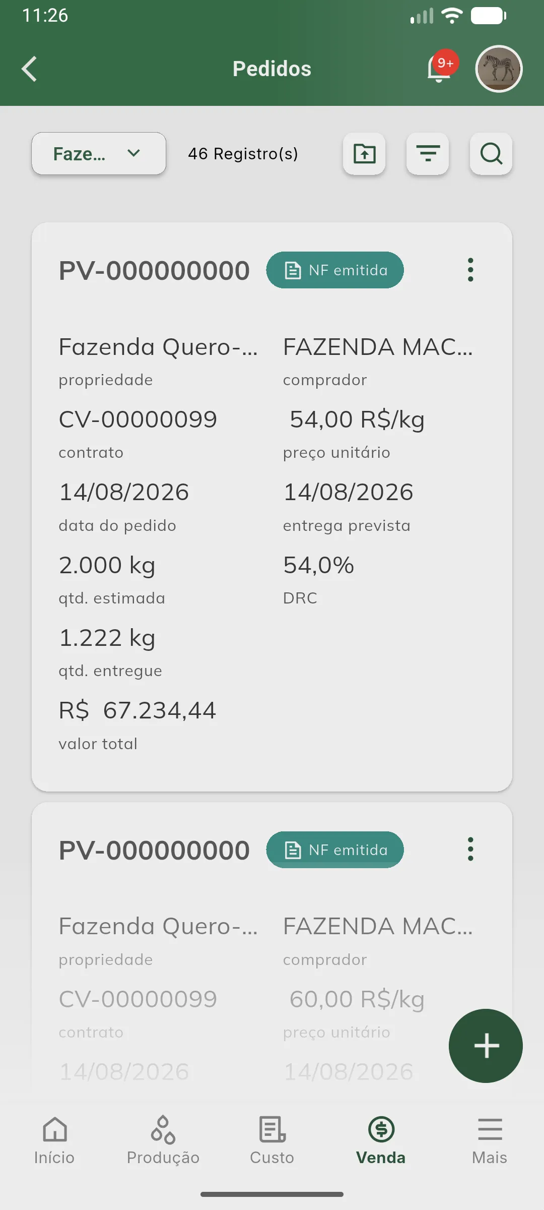 Pedidos com a etiqueta NF emitida