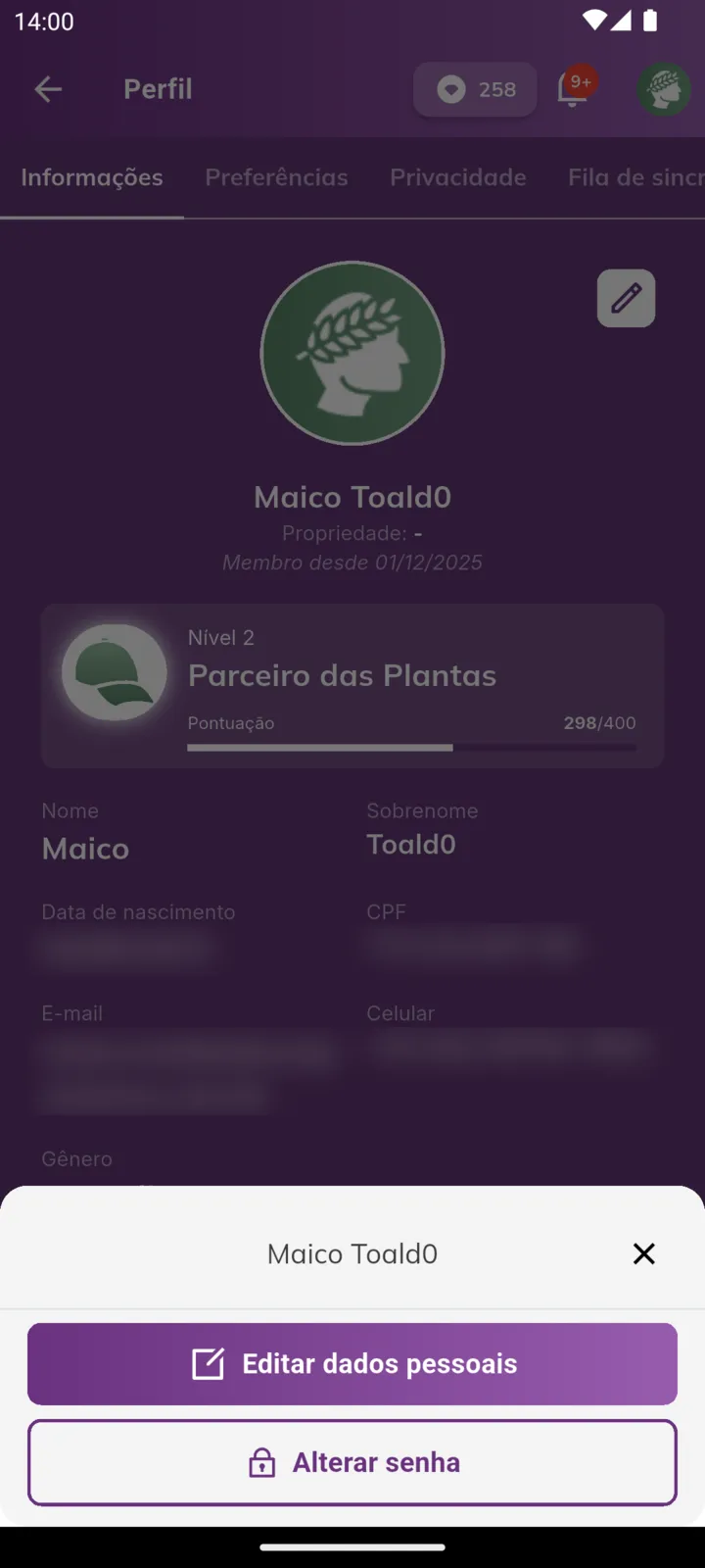 Ações do perfil