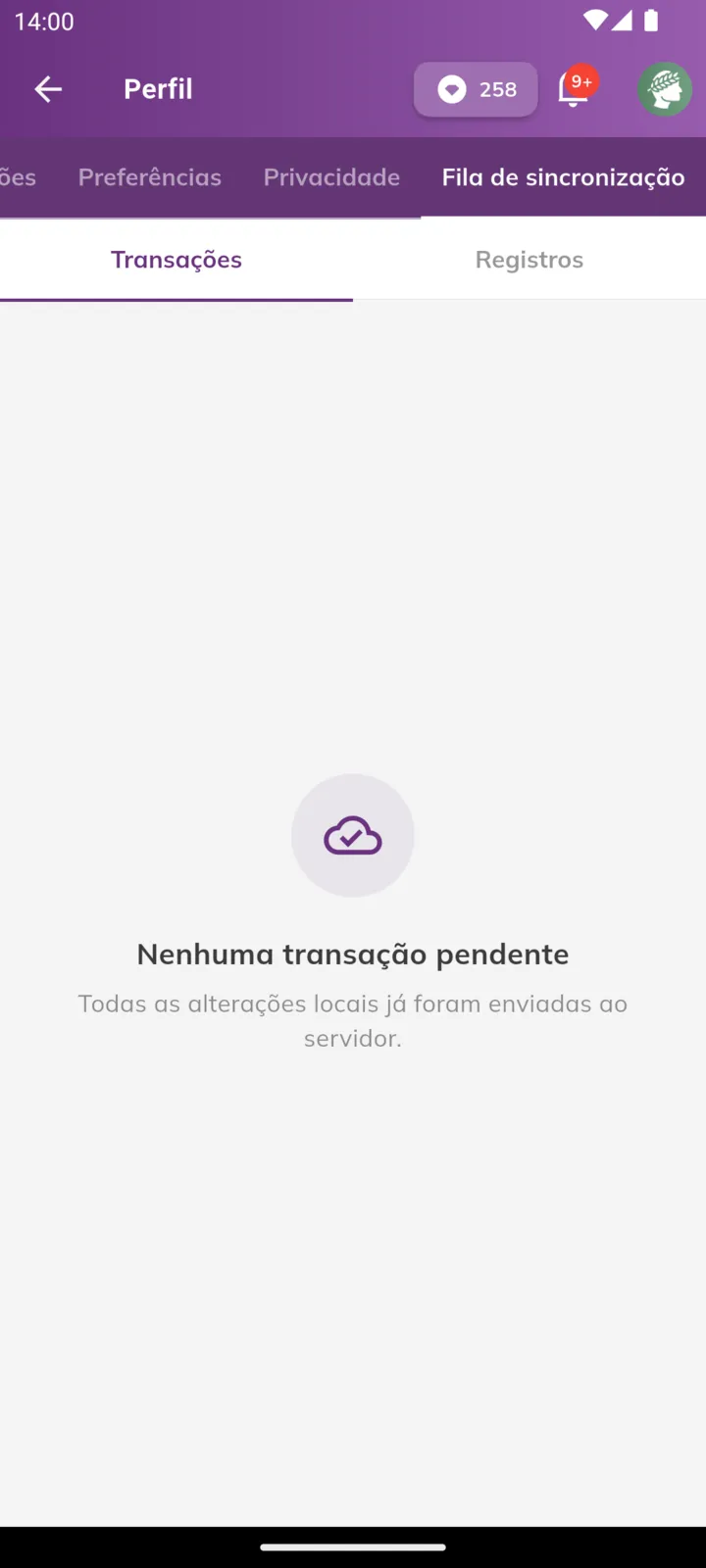 Aba Transações da fila de sincronização