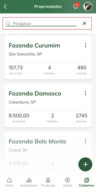 Pesquisar propriedades