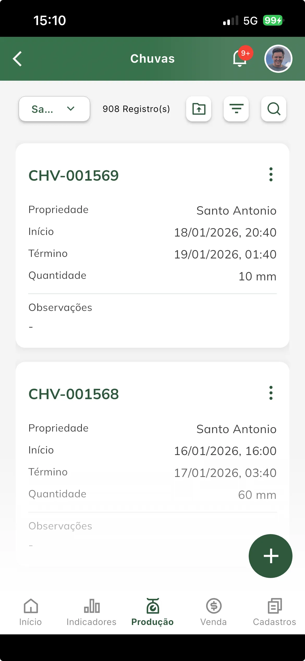 Pesquisar chuvas cadastradas