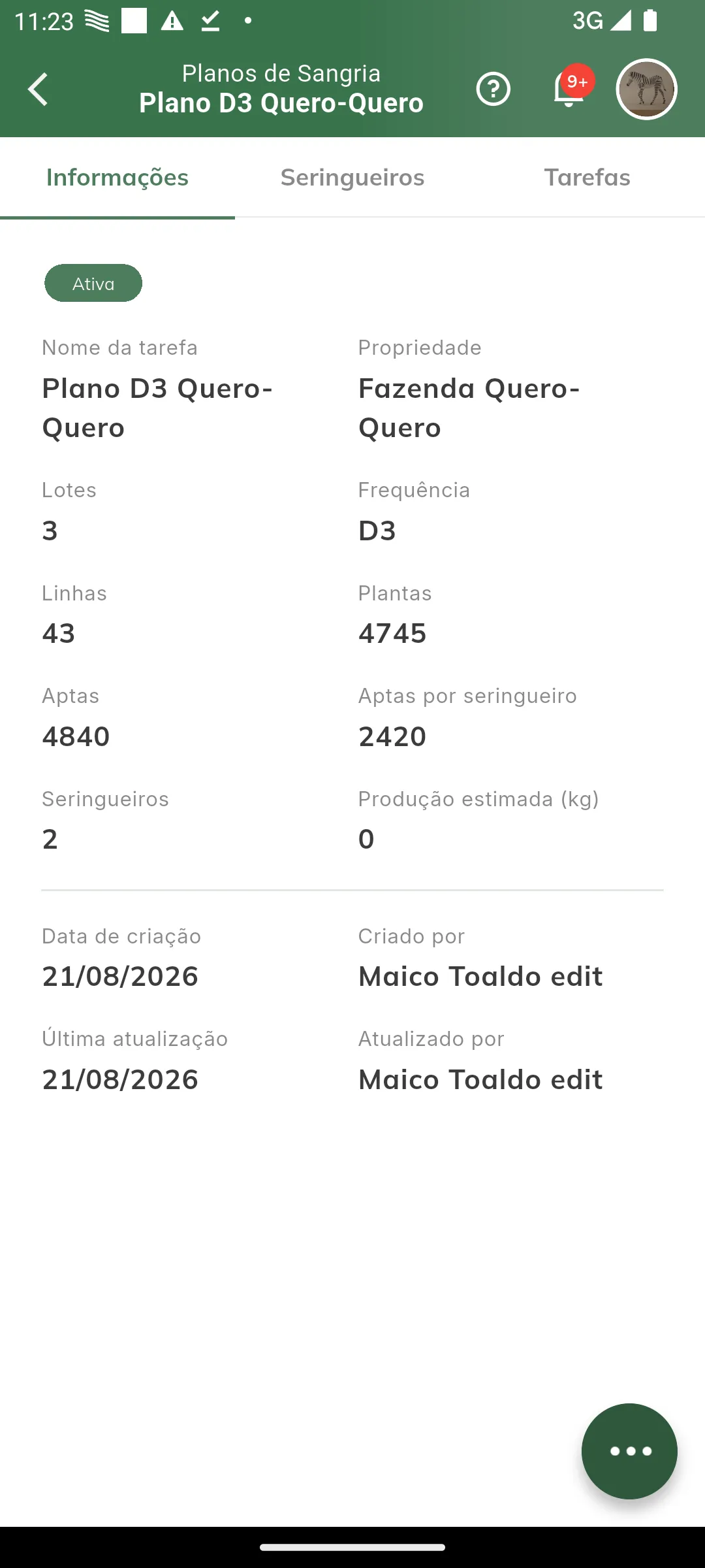 Exibir plano - Informações