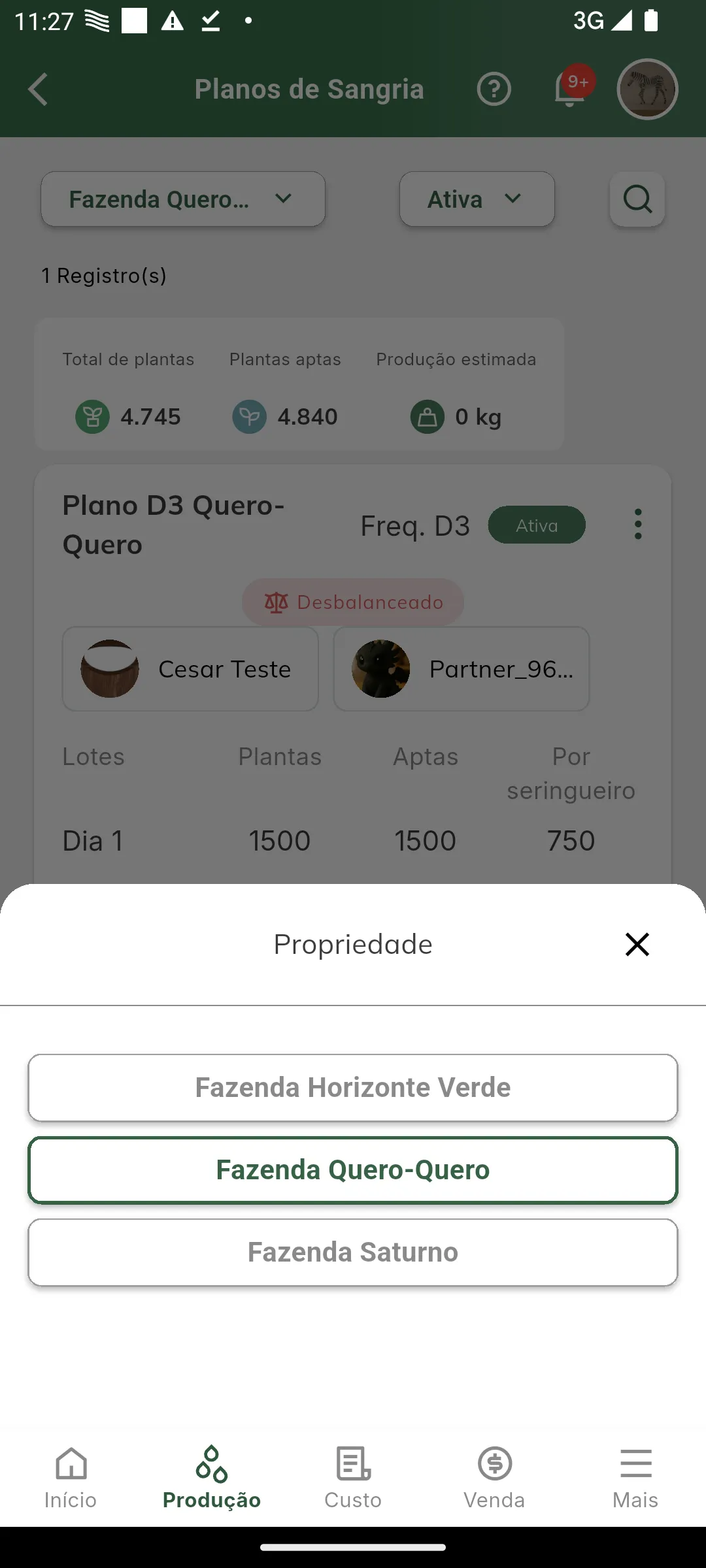 Filtro de plano por propriedade