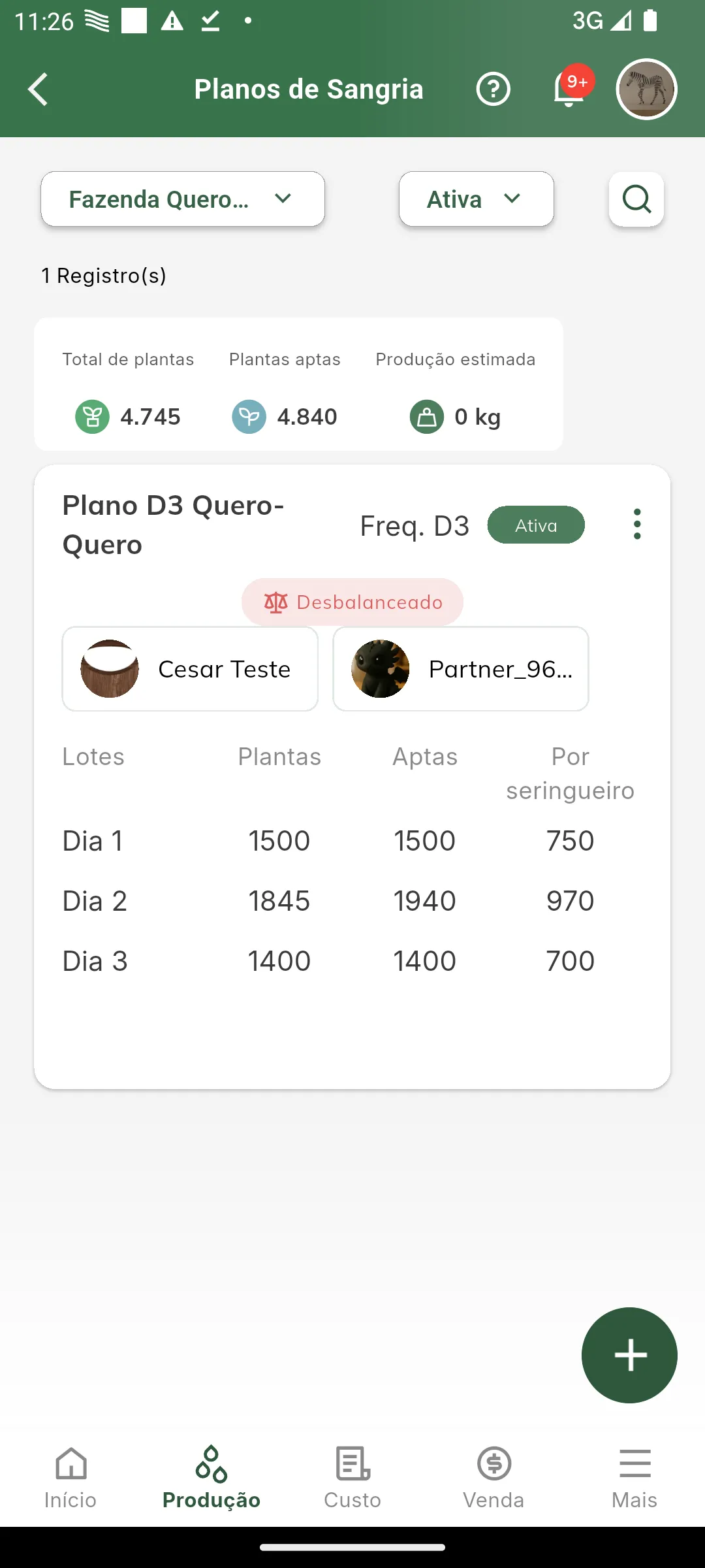 Iniciar cadastro do plano de sangria
