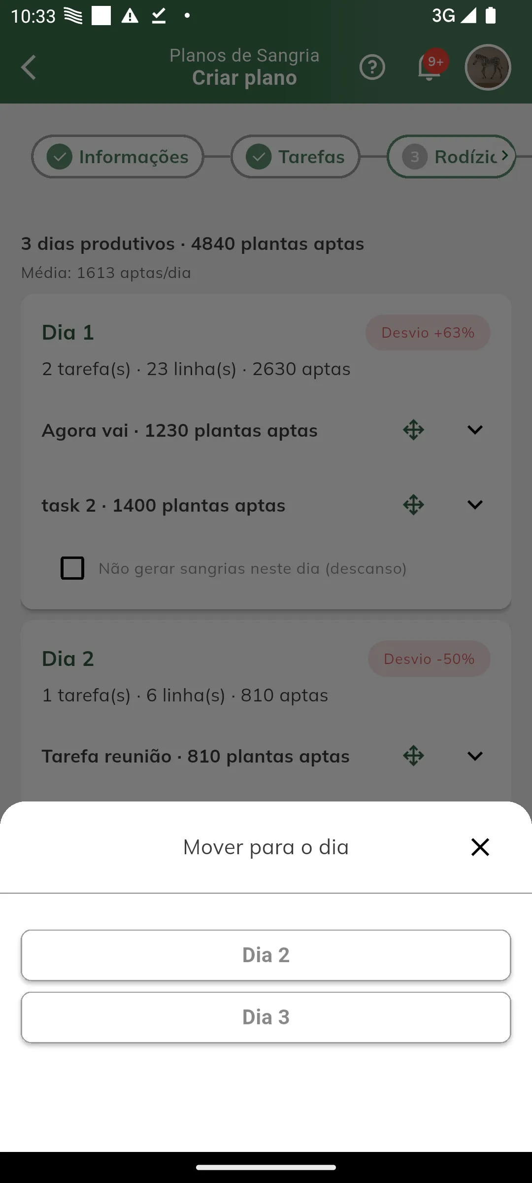 Mover uma tarefa de dia