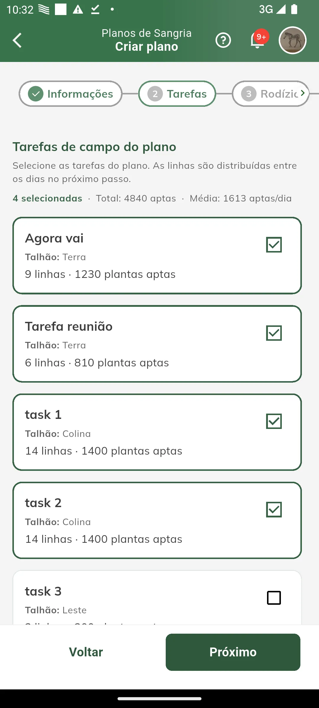 Plano de sangria - passo Tarefas (pool)