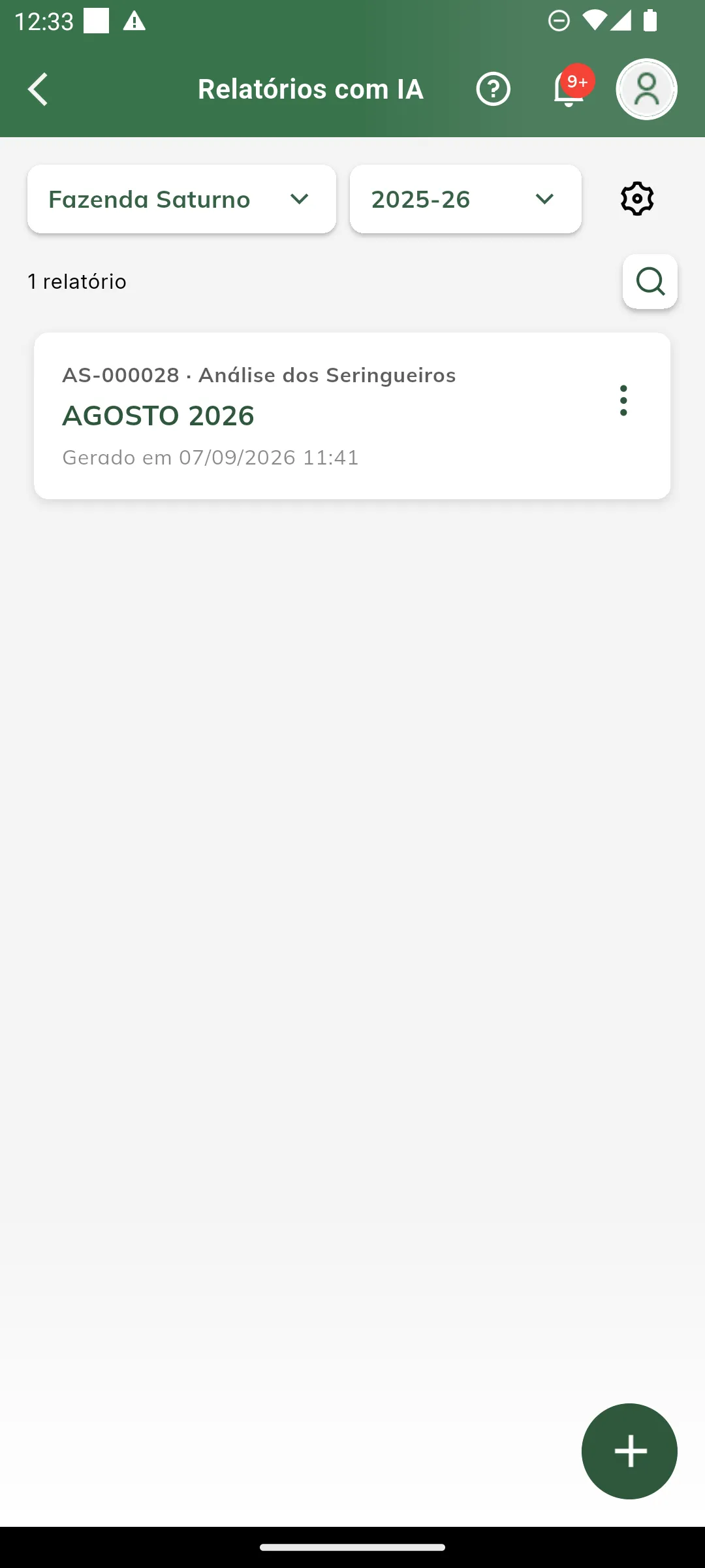Engrenagem no topo da lista de relatórios
