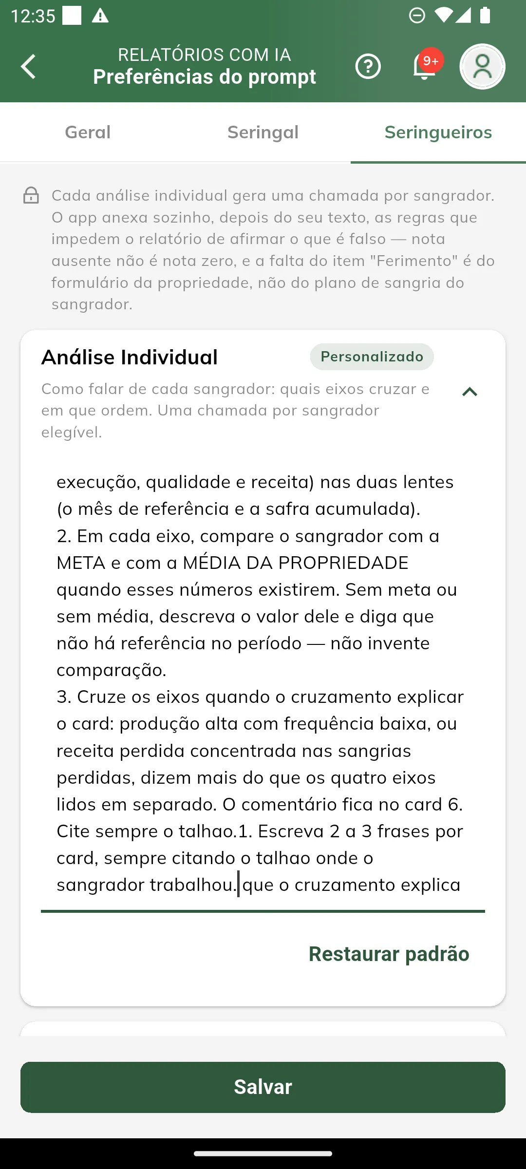 Bloco personalizado, com o botão Salvar habilitado