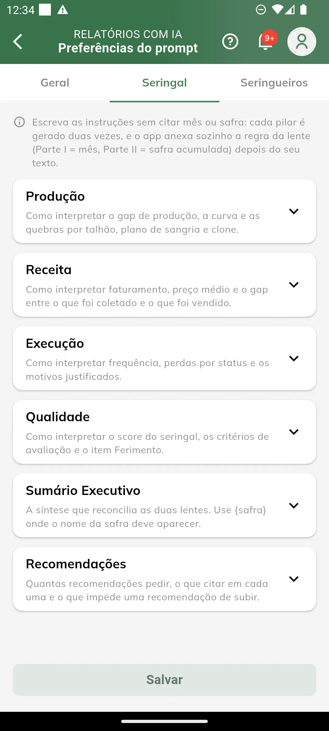 Aba Seringal das Preferências do prompt