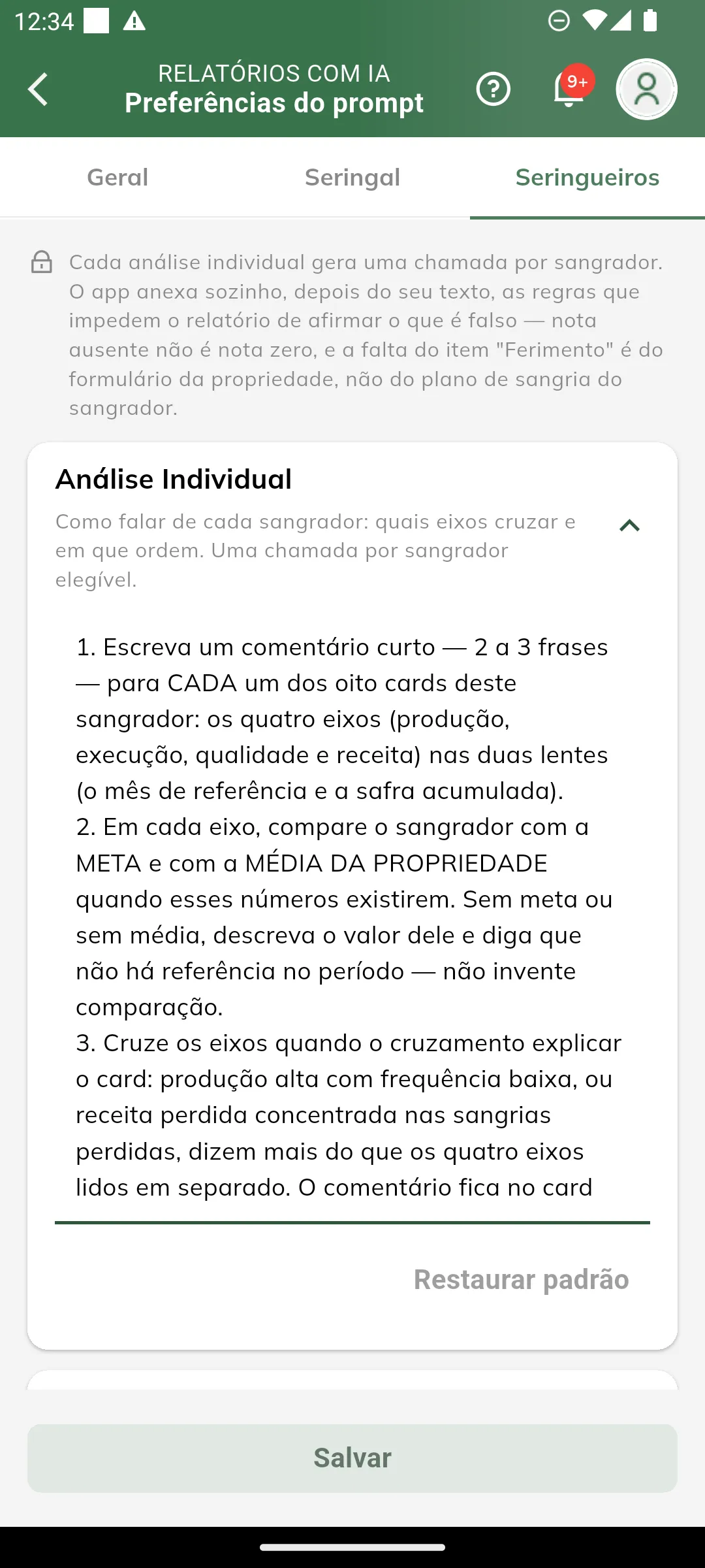 Bloco Análise Individual expandido