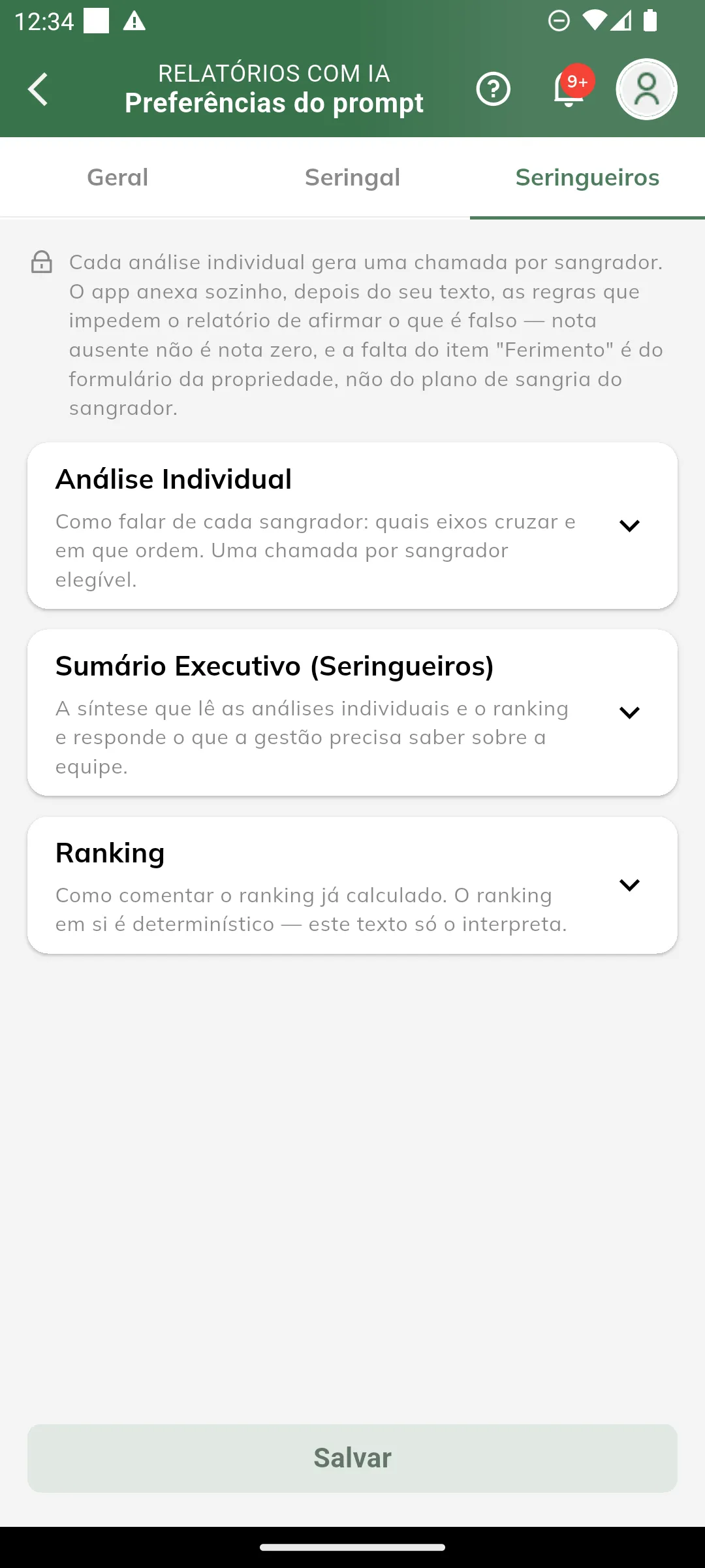 Aba Seringueiros das Preferências do prompt