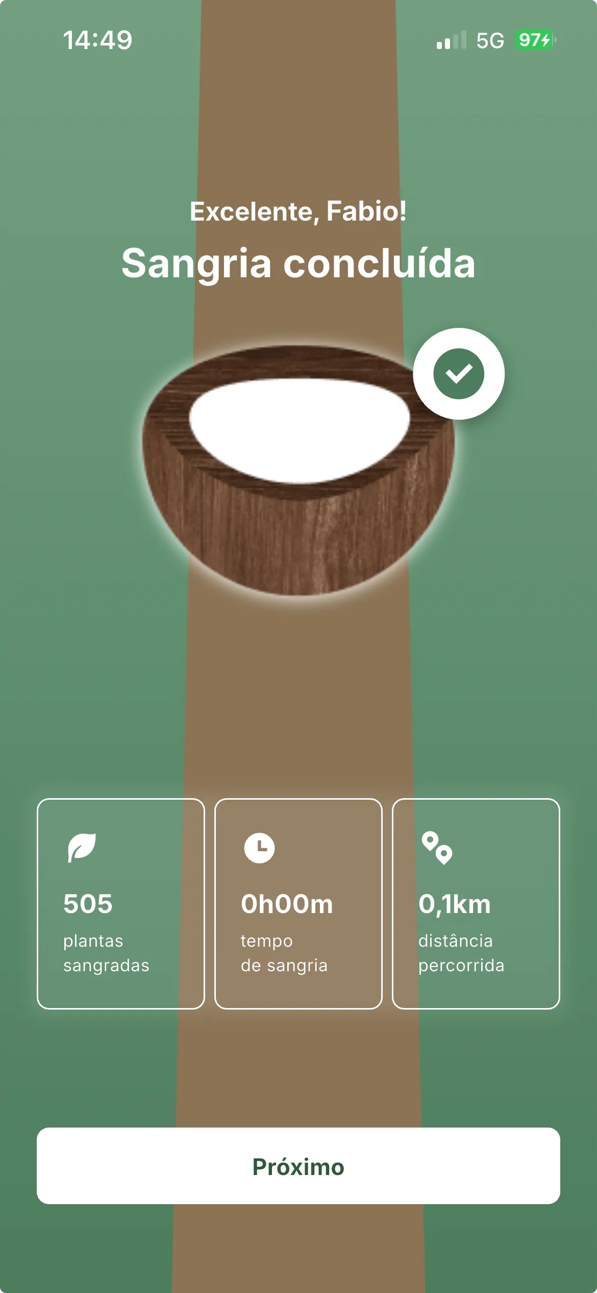 Registro da sangria concluído