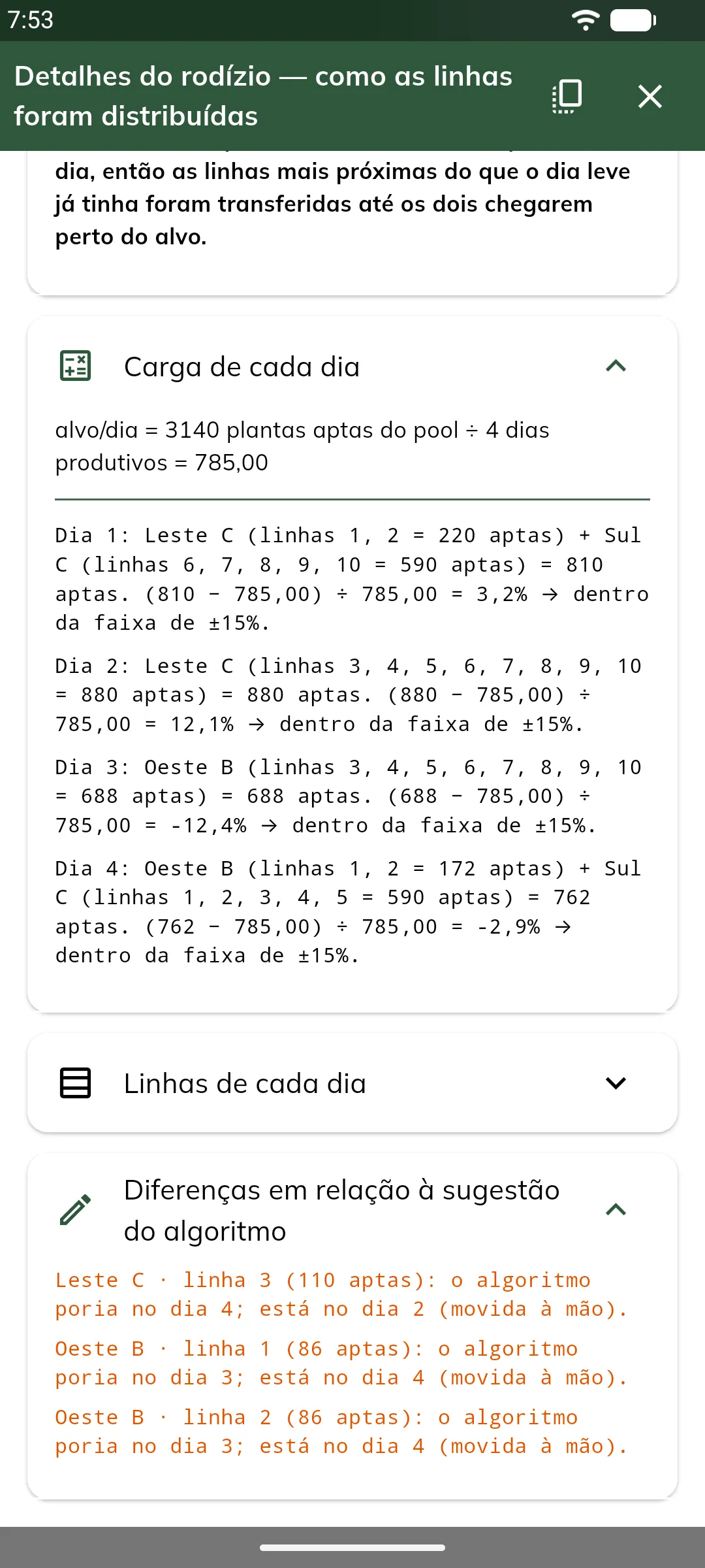 Carga de cada dia com a conta do desvio