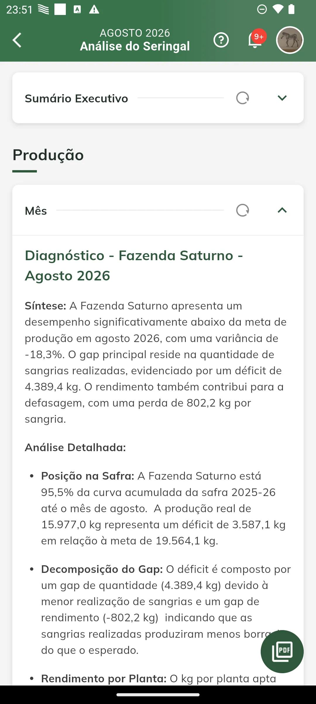 Diagnóstico de produção do mês