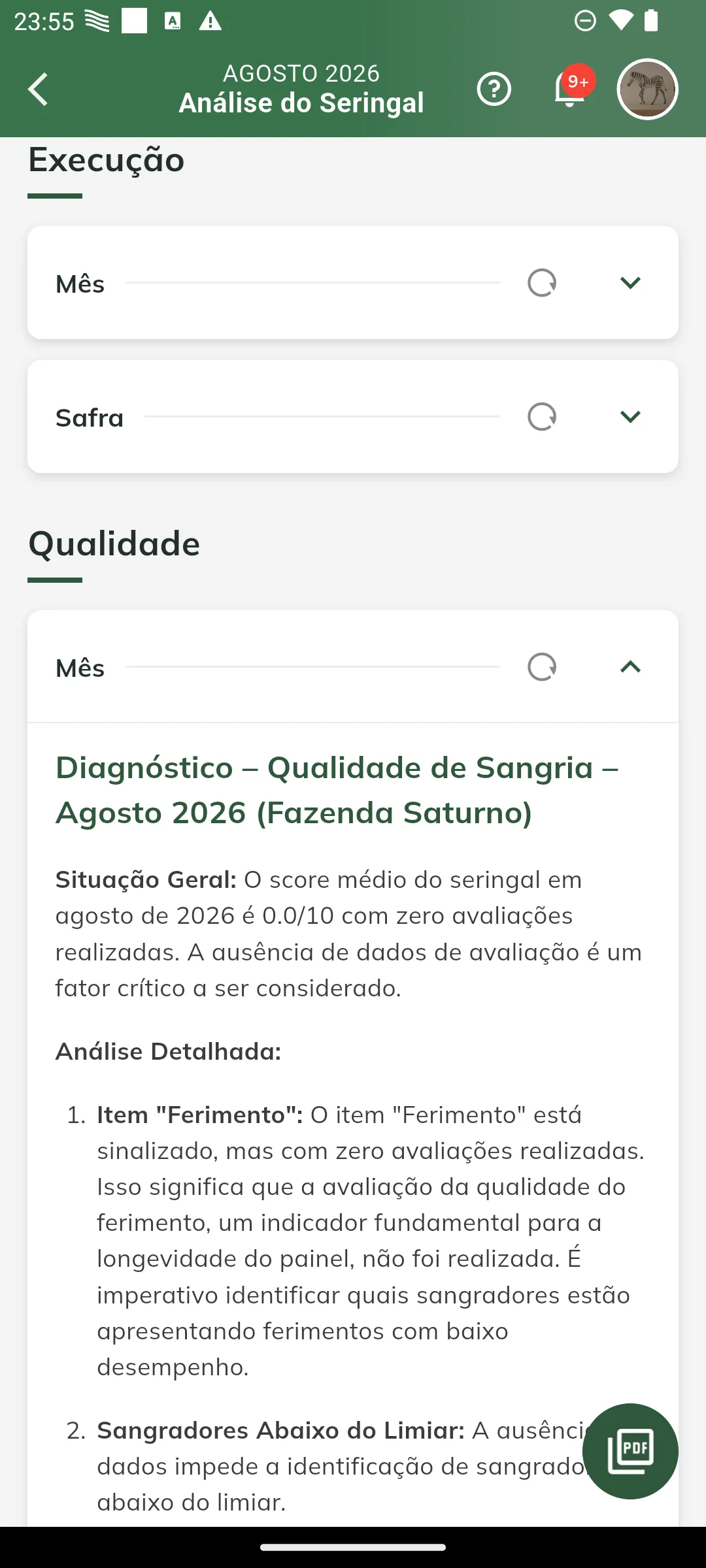 Diagnóstico de qualidade do mês