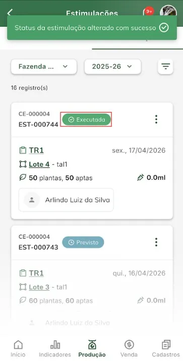 Alteração realizada Alteração realizada