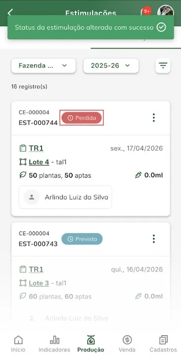 Alteração realizada Alteração realizada