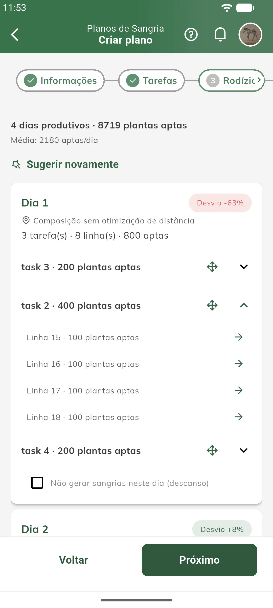 Dia com desvio fora da faixa após ajuste manual