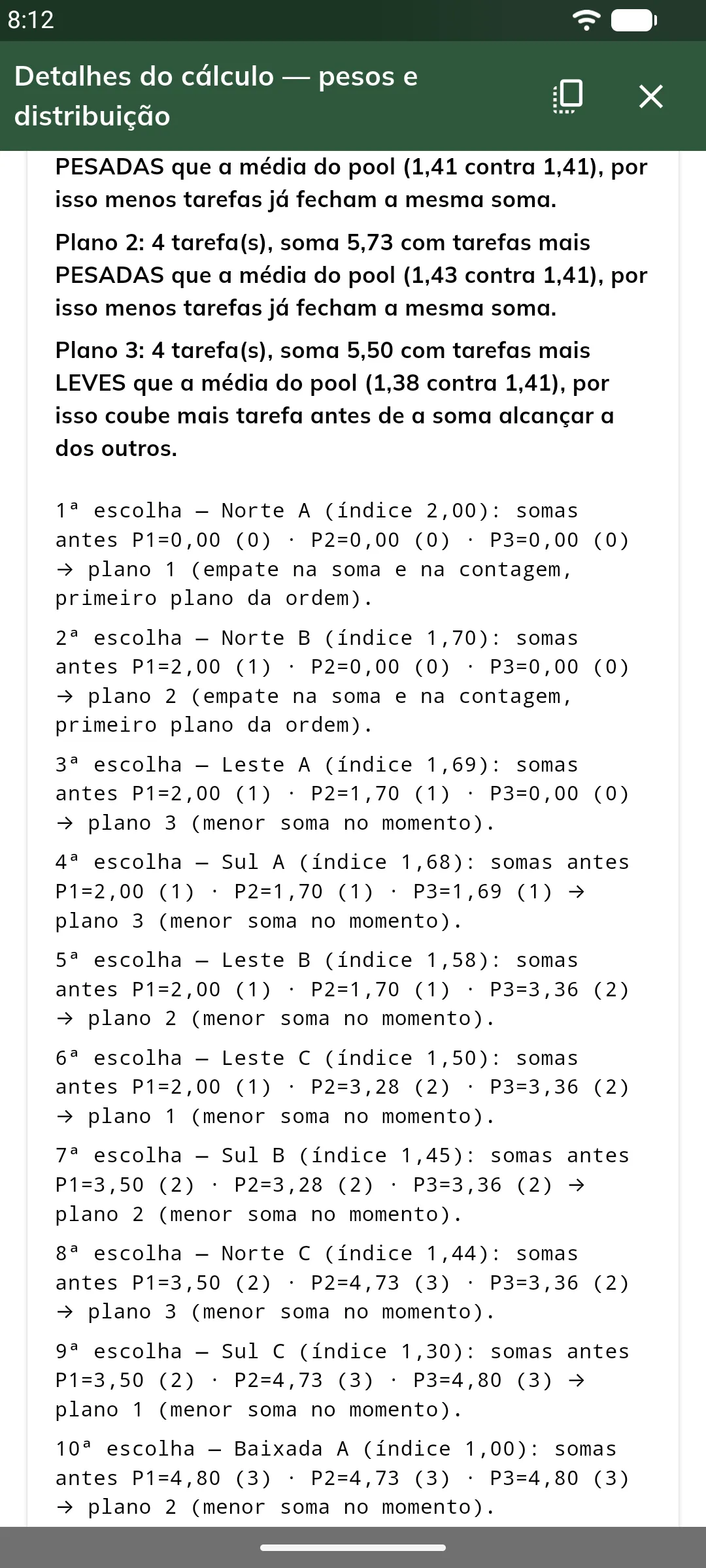 Trilha da distribuição, escolha por escolha