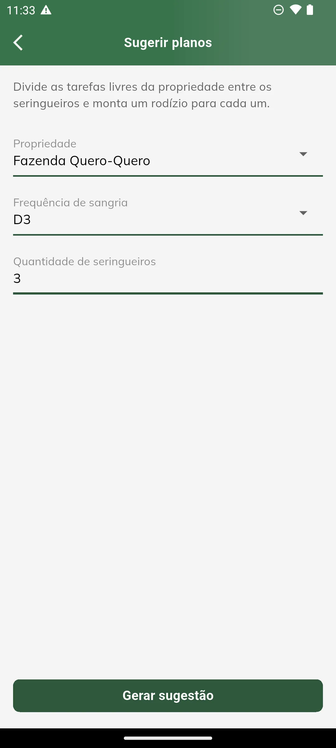 Formulário da sugestão de planos