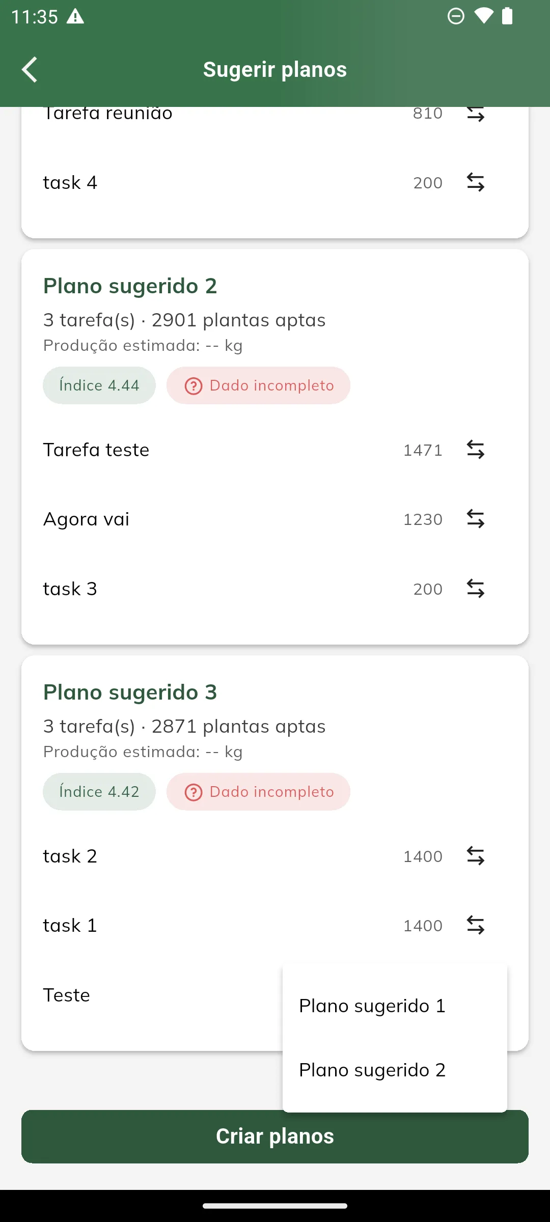 Mover tarefa para outro plano