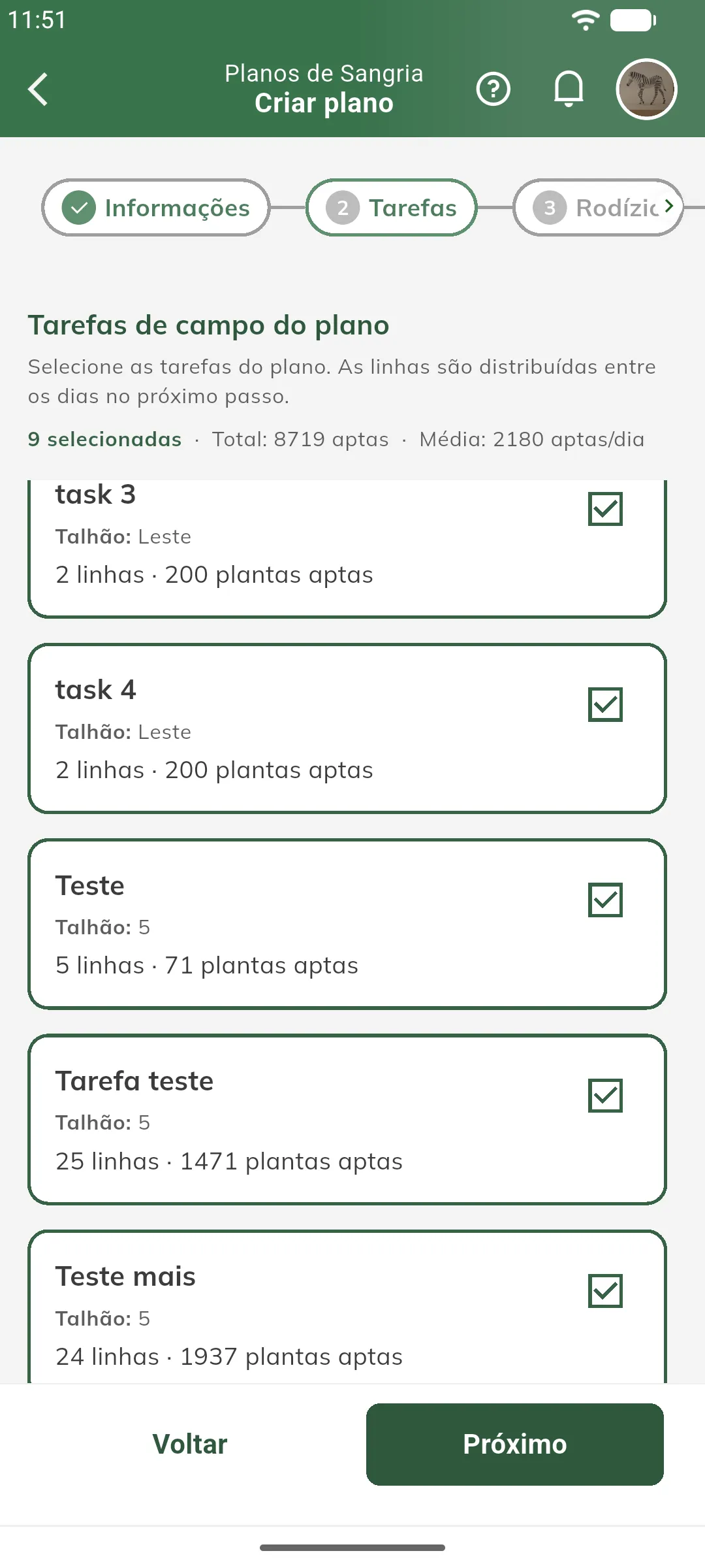 Resumo do pool com total e média por dia