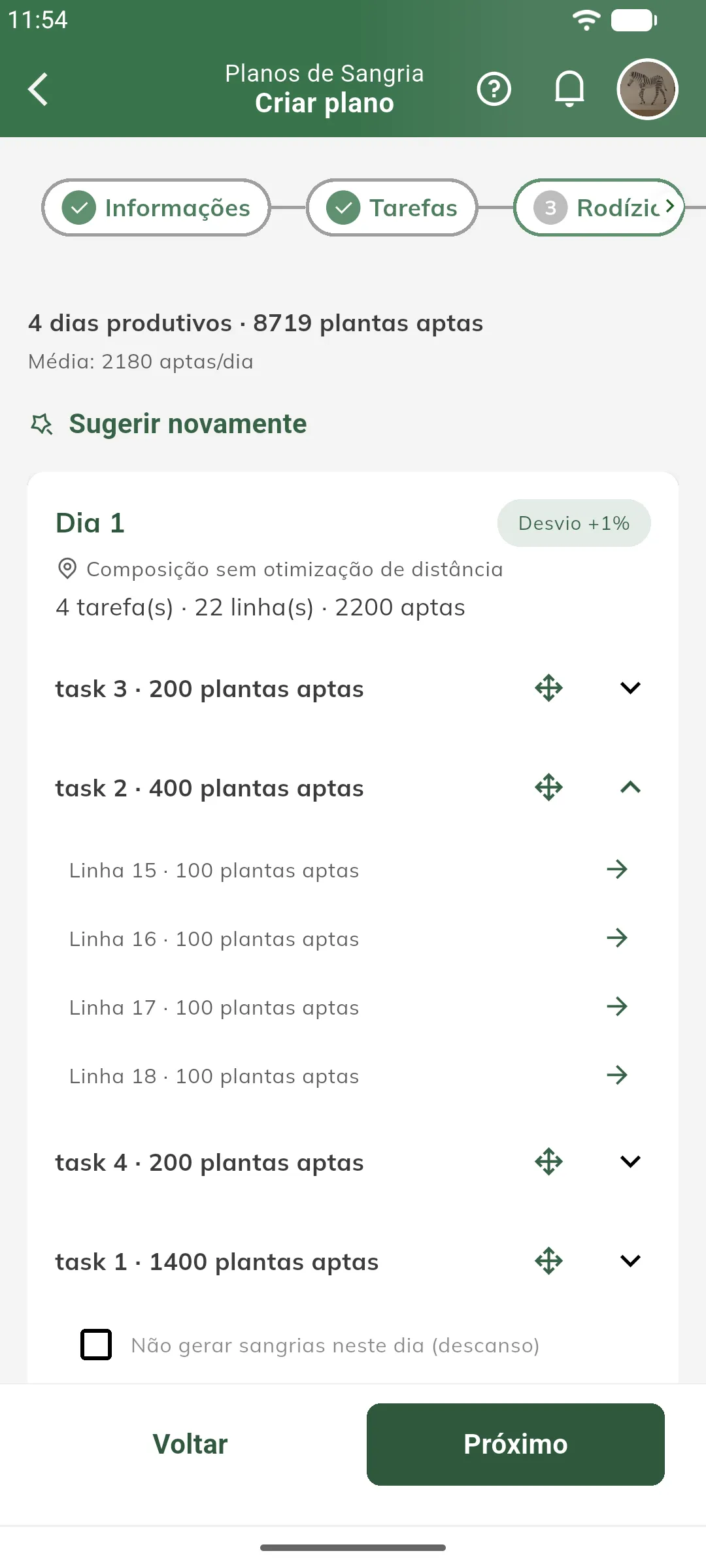 Rodízio refeito pela sugestão