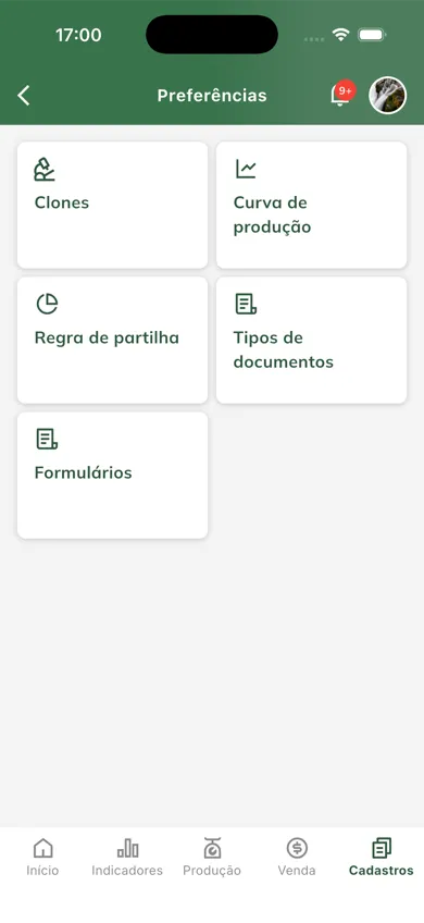 Menu de preferências