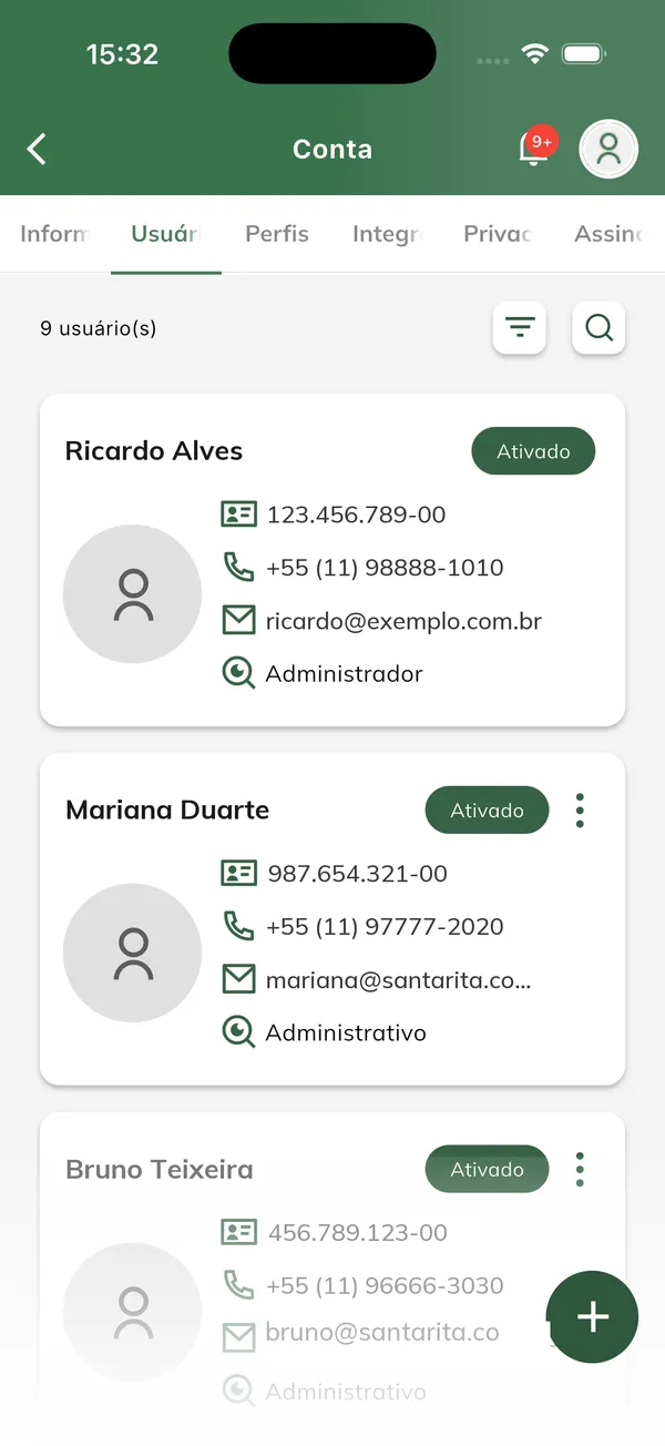 Lista de usuários da conta
