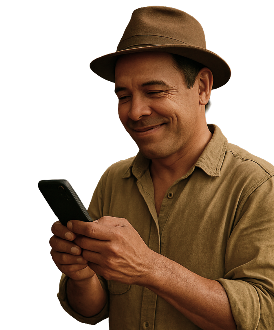 Sangrador usando celular